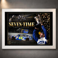 White framed Jimmie Johnson NASCAR wall art featuring the Seven-Time collector design.
