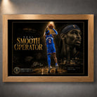 Shai Gilgeous-Alexander Smooth Operator basketball wall art shown in a premium oak frame with gold collector details.