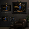 Size guide for Shai Gilgeous-Alexander framed basketball wall art showing Small, Medium, Large and XL dimensions.