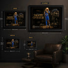 Size guide for Shai Gilgeous-Alexander framed basketball wall art showing Small, Medium, Large and XL dimensions.
