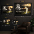 Shane Warne The Final Bow framed edition sizing guide showing four print sizes, from small to extra large.