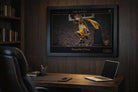 Shaquille O’Neal black framed print in executive office setting, elegant framed sports memorabilia display.