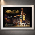 White framed Magic Johnson Showtime basketball wall art featuring the collector design in a clean white frame.