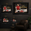 Kevin Harvick Six Thousandths wall art size guide showing Small, Medium, Large and X Large framed dimensions.