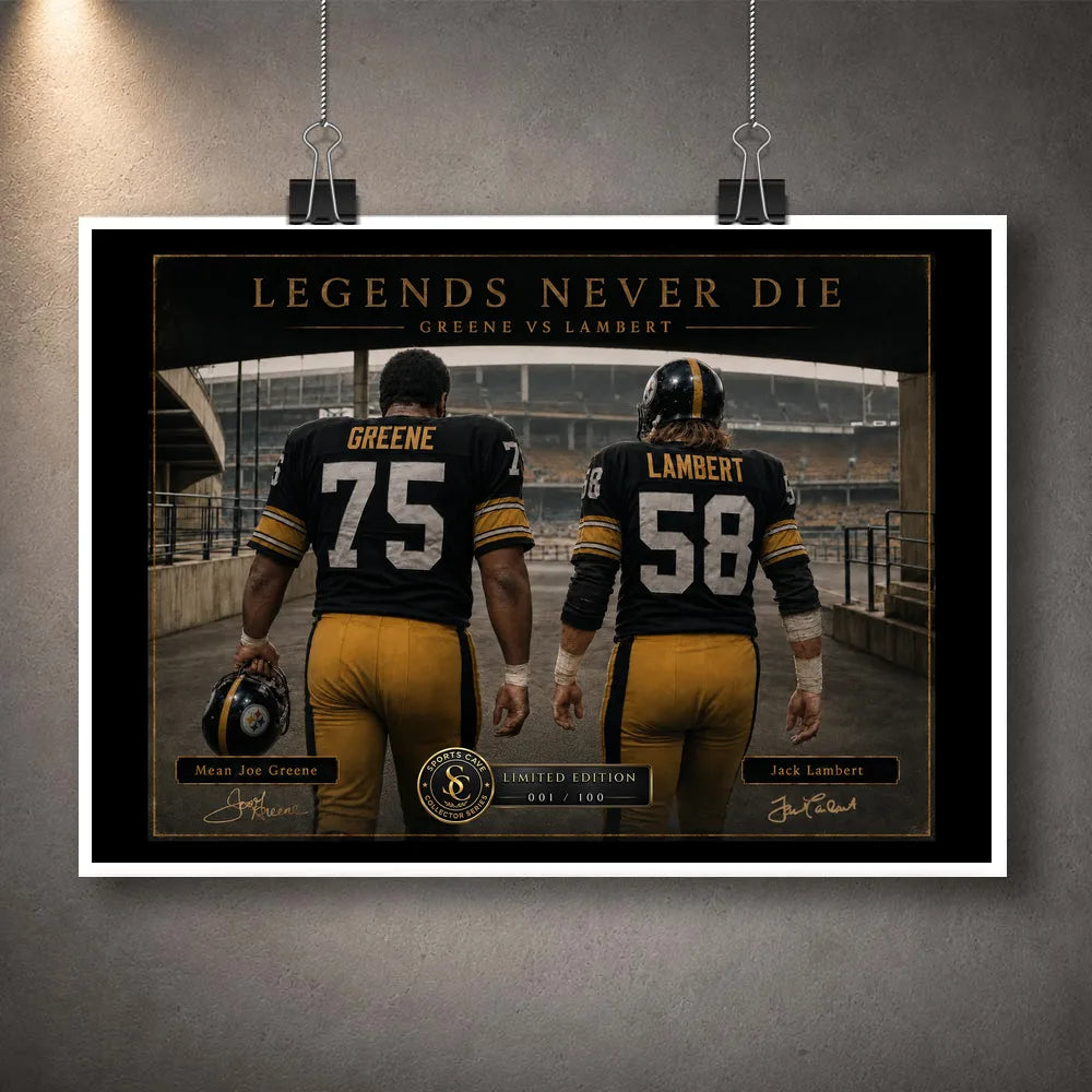 Unframed Mean Joe Greene and Jack Lambert NFL wall art featuring the Legends Never Die collector design.