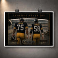 Unframed Mean Joe Greene and Jack Lambert NFL wall art featuring the Legends Never Die collector design.