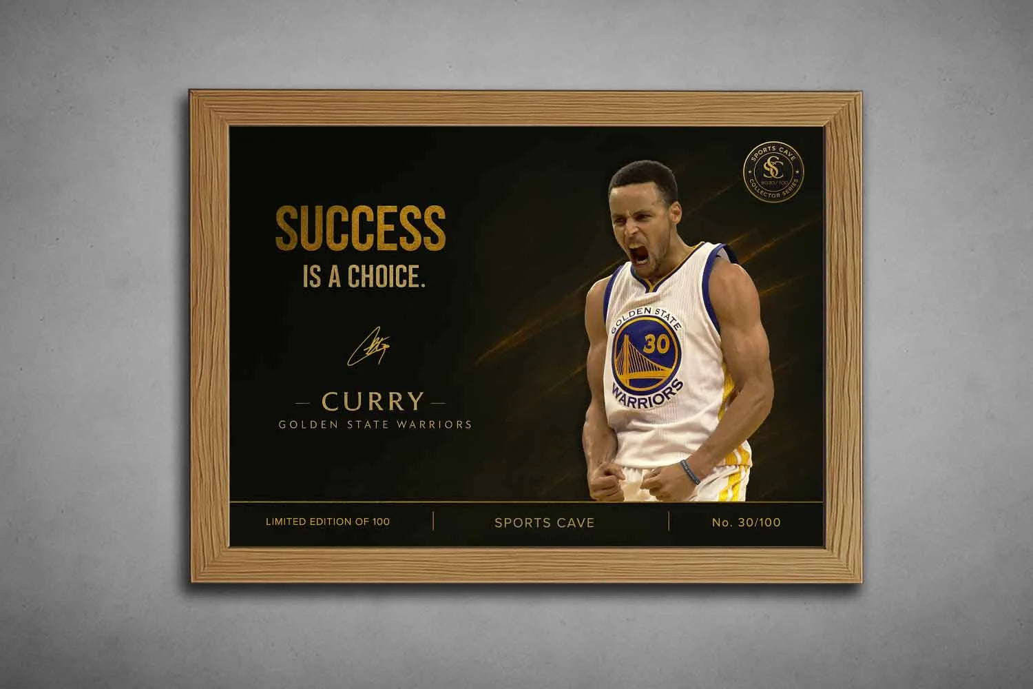 Stephen Curry success is a choice oak framed NBA wall art – premium sports print by Sports Cave