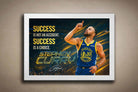 Stephen Curry white framed inspirational wall art print in Golden State Warriors jersey, available at www.sportscaveshop.com.