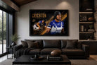 Stephen Crichton rugby framed sports art displayed in modern man cave, bold lighting and premium sports aesthetic