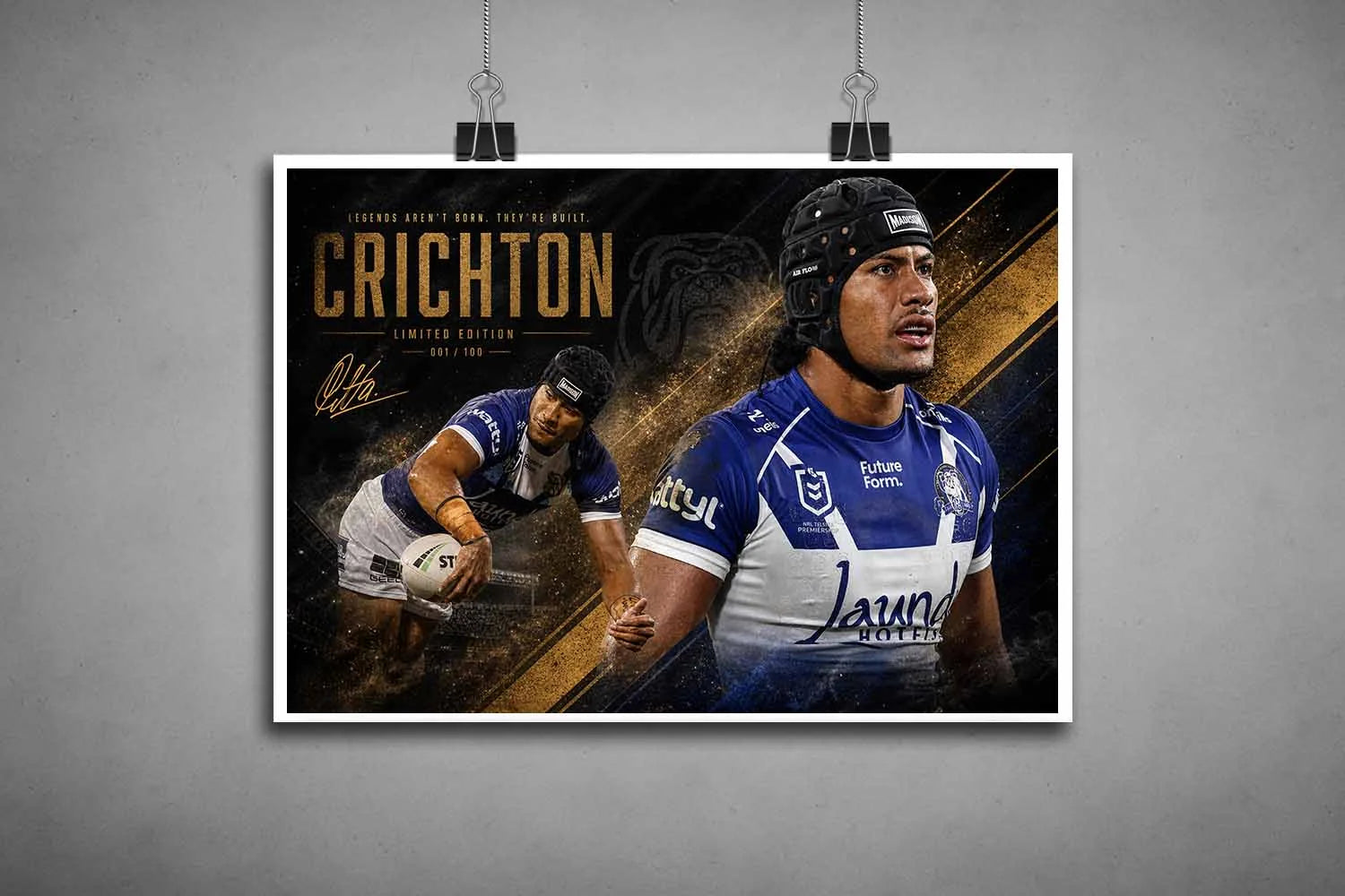 Stephen Crichton rugby unframed sports art print, high-detail design with action pose and textured dark background