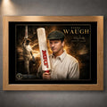 Steve Waugh cricket wall art in a natural oak frame, featuring a limited-edition Australian captain tribute.