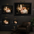 Steve Waugh cricket wall art size guide comparing small, medium, large and extra-large framed options.