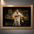 Steven Smith Ashes Hero cricket wall art in an oak frame with SCG backdrop and limited edition collector plaque.