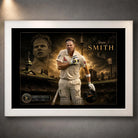 Steven Smith Ashes Hero cricket wall art in a white frame with SCG backdrop and limited edition collector plaque.