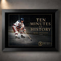 Black framed Ten Minutes To History hockey wall art featuring Mike Eruzion in the 1980 collector design.