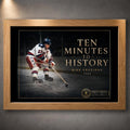 Oak framed Ten Minutes To History hockey wall art featuring Mike Eruzion in the 1980 collector design.