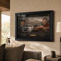 The 1992 Finish Bathurst wall art displayed in a warm living room for collectors of Australian racing history and rivalry.