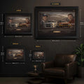 The 1992 Finish motorsport wall art size guide showing framed options for Bathurst and V8 racing collectors at home.