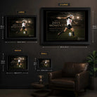 Jonathan Thurston wall art size guide showing the available framed dimensions from small through extra large.