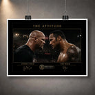 The Attitude Stone Cold vs The Rock unframed wall art print, showing their intense face-off with a clean white border.