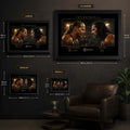 The Betrayal Shawn Michaels vs Bret Hart wall art size guide showing small, medium, large and extra-large framed dimensions.