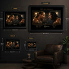 The Betrayal Shawn Michaels vs Bret Hart wall art size guide showing small, medium, large and extra-large framed dimensions.