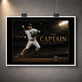Unframed Derek Jeter The Captain baseball wall art featuring the October 2001 Flip Play in a dark collector design.