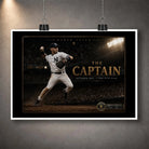 Unframed Derek Jeter The Captain baseball wall art featuring the October 2001 Flip Play in a dark collector design.