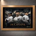 Oak framed Mattingly, Jeter and Judge Yankees wall art featuring The Captains collector design.