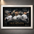 White framed Mattingly, Jeter and Judge Yankees wall art featuring The Captains collector design.