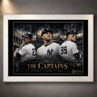 White framed Mattingly, Jeter and Judge Yankees wall art featuring The Captains collector design.