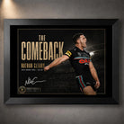 Black framed Nathan Cleary wall art featuring The Comeback 2023 Grand Final design in a dark collector-style presentation.