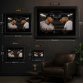 Size guide showing Small, Medium, Large and XL options for The Divide Alex Rodriguez and Derek Jeter baseball wall art.