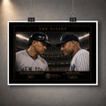 Unframed The Divide baseball wall art featuring Alex Rodriguez and Derek Jeter beneath dramatic stadium lights.