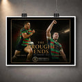 Unframed The Drought Ends Greg Inglis and Sam Burgess rugby league wall art design with gold border and collector plaque.