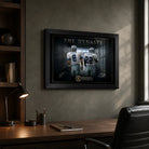 The Dynasty Aikman and Smith wall art displayed in a refined home office above a timber desk in a black frame.
