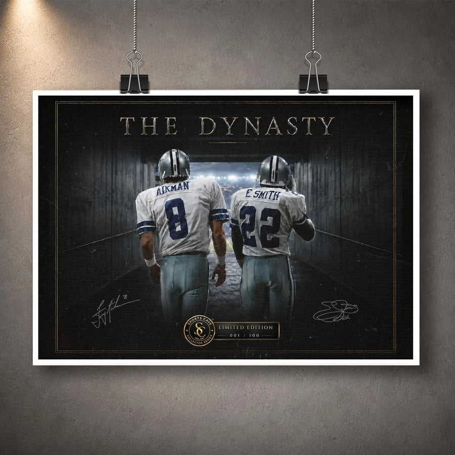 Unframed Aikman and Smith football wall art print featuring The Dynasty design, two signature graphics and collector plaque.