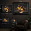 Lakers Dynasty NBA wall art size guide showing small, medium, large and extra large framed options.