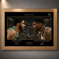 The East NBA wall art shown in an oak frame with gold collector details