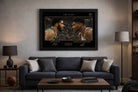 Black framed Tatum vs Giannis wall art displayed in modern man cave, bold man cave wall décor centerpiece