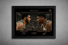 Jayson Tatum vs Giannis Antetokounmpo NBA showdown artwork in black frame, premium framed sports art with gold details