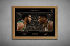 Tatum and Giannis rivalry artwork in oak frame, elegant nba wall art capturing Eastern Conference intensity