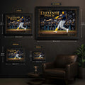 Jake Bauers wall art size guide comparing small, medium, large and extra-large framed baseball prints.