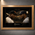 Barry Bonds and Ken Griffey Jr. appear in The Era baseball wall art, shown in a natural oak frame.