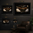 Size guide for The Era Barry Bonds and Ken Griffey Jr. baseball wall art across four framed dimensions.