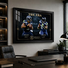 The Era Russell Wilson and Marshawn Lynch wall art displayed above a desk in a modern office.