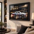 Peter Brock The Final Crown wall art displayed in a contemporary living room with a black frame.