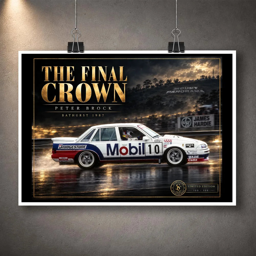 Unframed Peter Brock The Final Crown motorsport wall art design for motorsport fans and collectors.