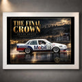 White framed Peter Brock The Final Crown motorsport wall art for a clean collector presentation.