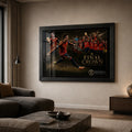 The Final Crown Spain soccer wall art displayed above a sofa in a warm modern living room